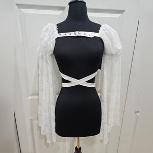 Dolls Kill Widow Goth White Lace Buckle Somber Soul Bondage Harness Shrug Top OS